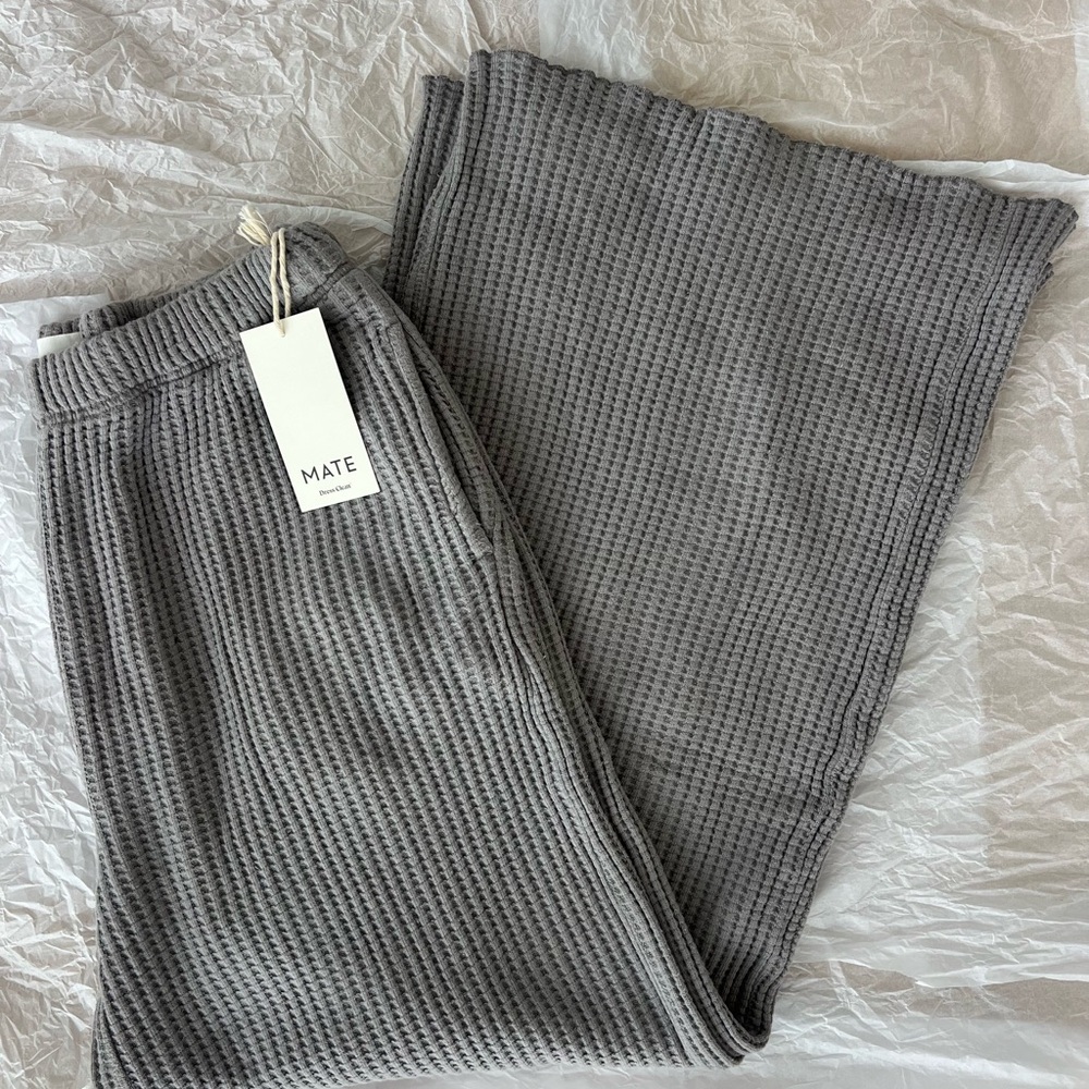 Mate The Label Organic Waffle Wide Leg Sweatpants Grey Size Large New with Tag